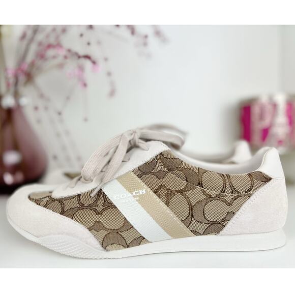 Coach NWB Kelson Kelson Outline Signature Suede Sneakers Khaki Chalk Size 8M - Picture 16 of 16